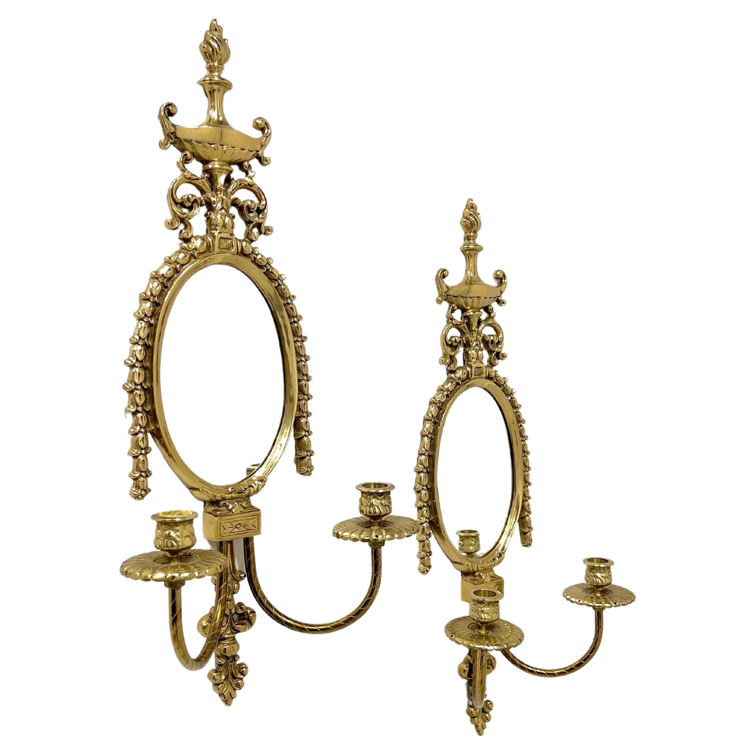 GLO-MAR ARTWORKS Mid 20th Century Brass French Provincial Candle Sconces - Pair For Sale