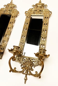 Glo-mar Artworks-NY, Brass and Beveled Mirror Candle Wall Sconces- Pair