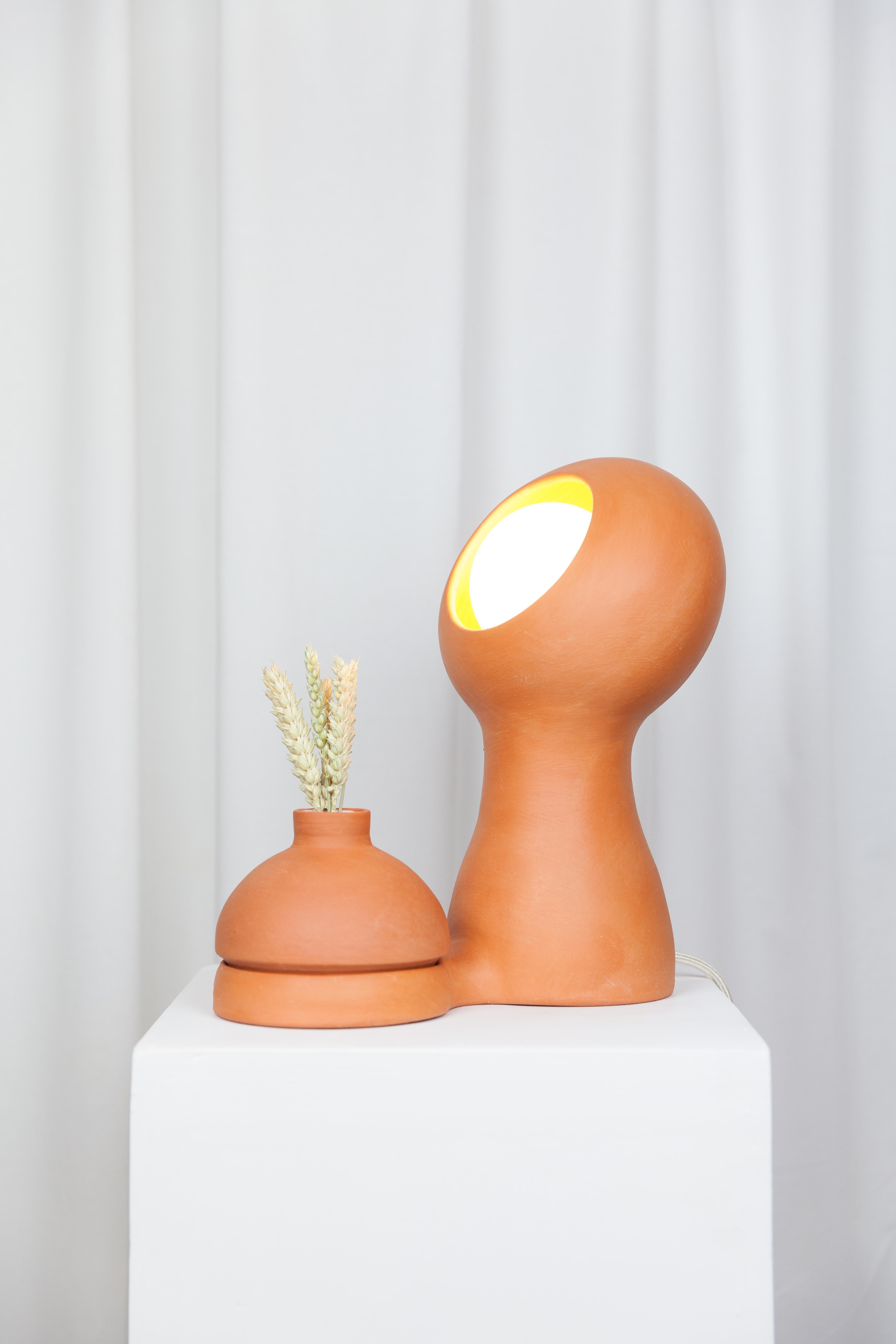 Earthenware Glob Beige Lamp + Vase by Lola Mayeras