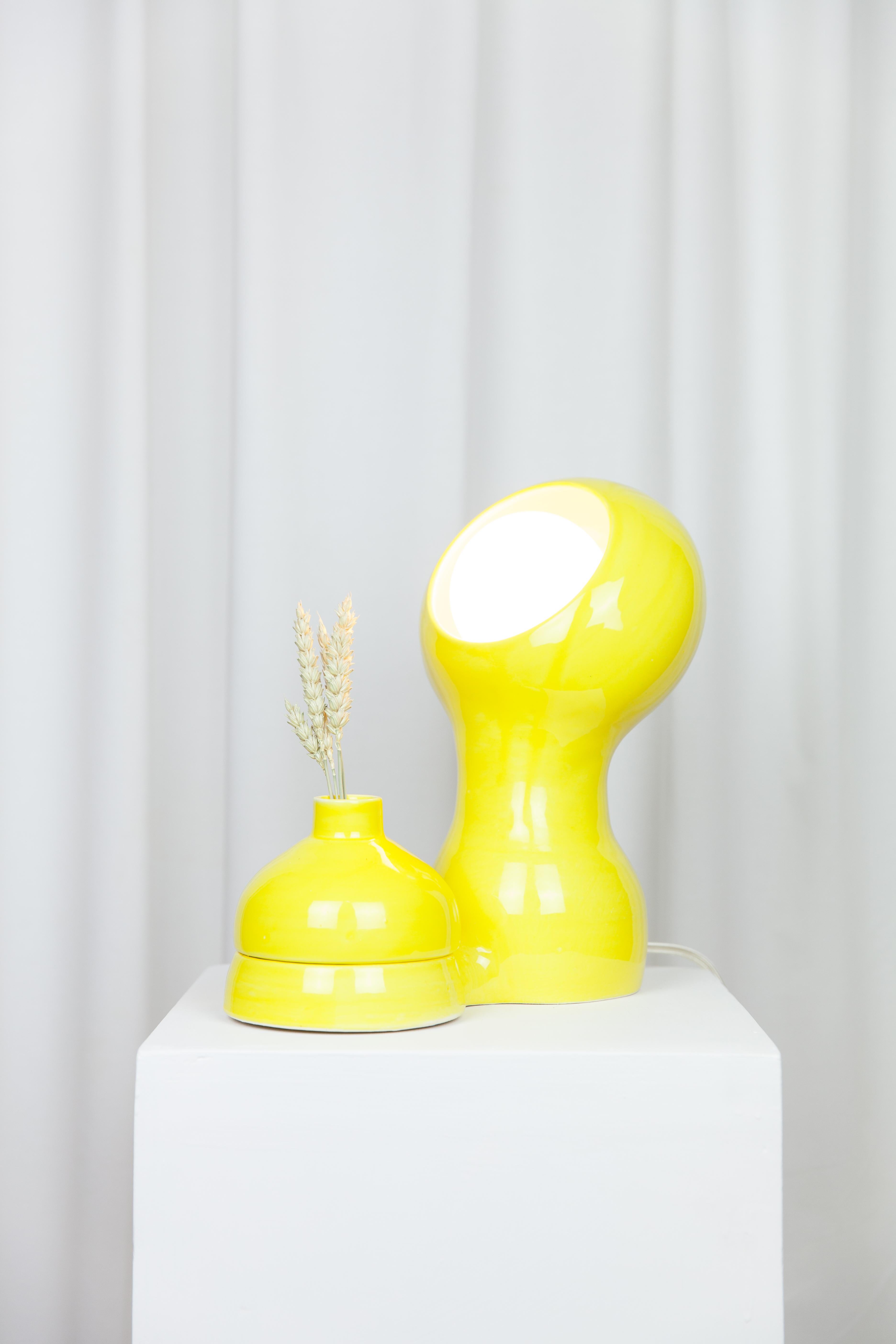 Post-Modern Glob Yellow Lamp + Vase by Lola Mayeras