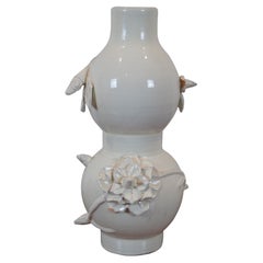 Global Views Ceramic Lotus Double Gourd Vase Blanc De Chine White Floral Italy
