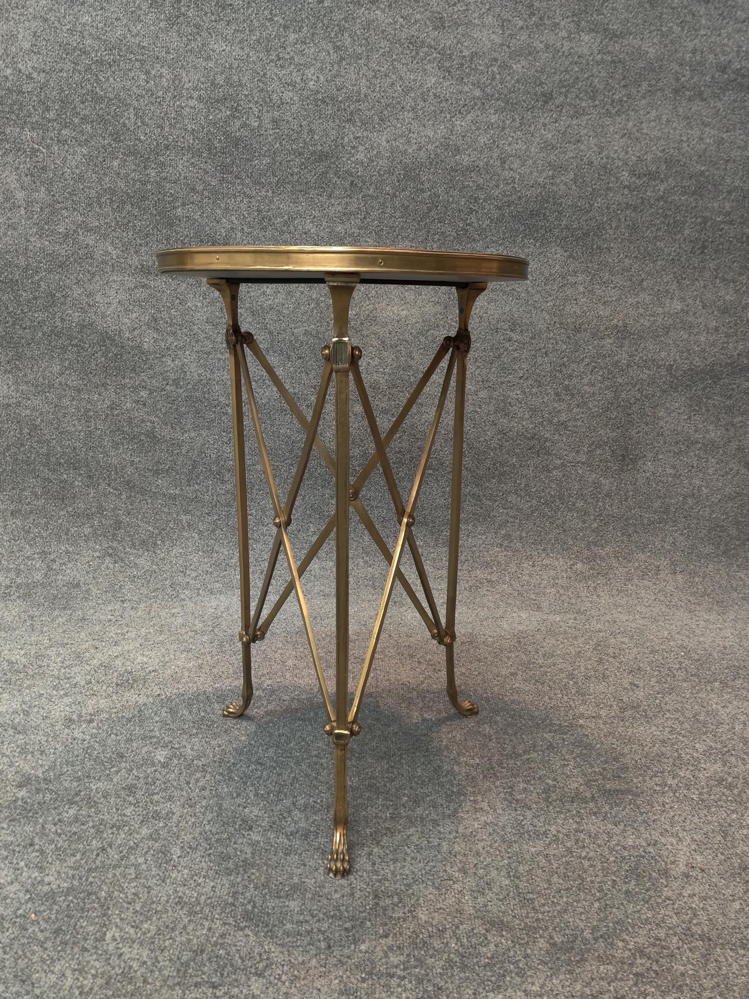 Mid-Century Modern Global Views Directoire Table Brass and Black Marble with White Veining