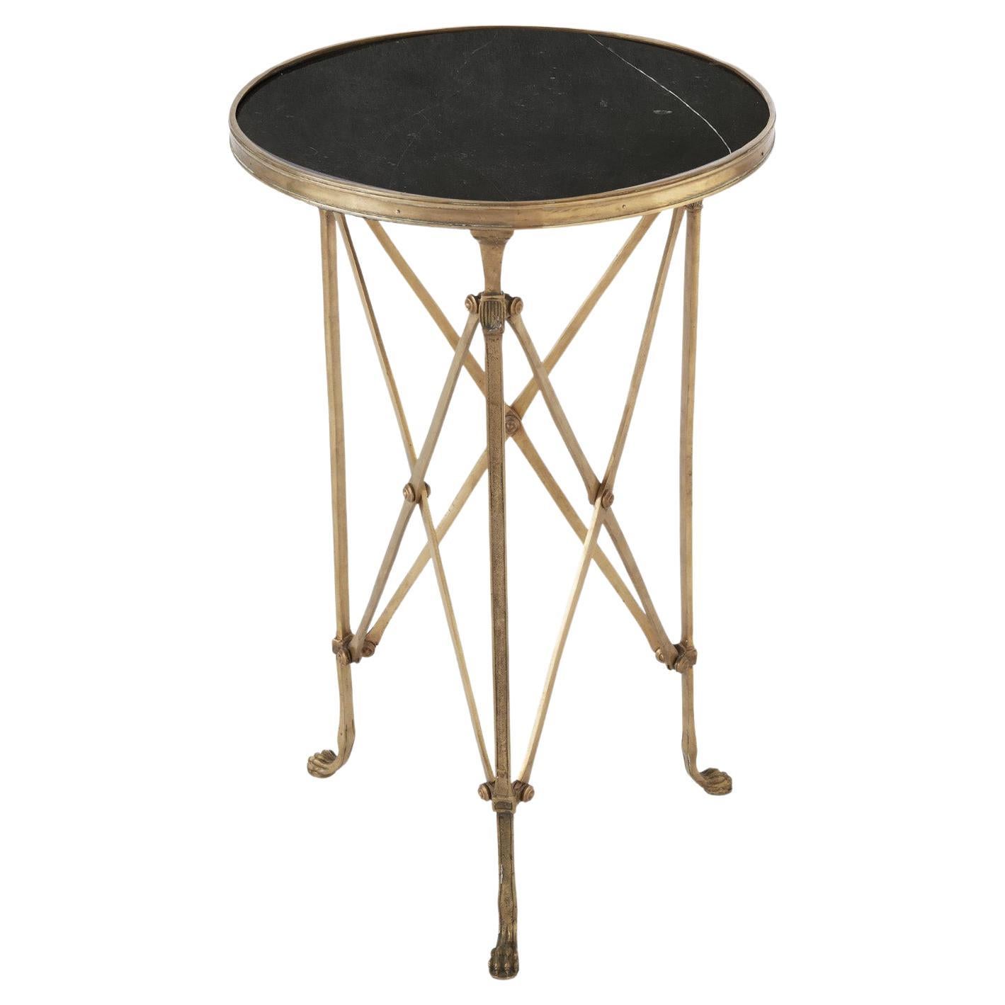 Global Views Directoire Table Brass and Black Marble with White Veining