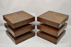 Global Views In and Out Zebraholz gestapelte quadratische Beistelltische – ein Paar