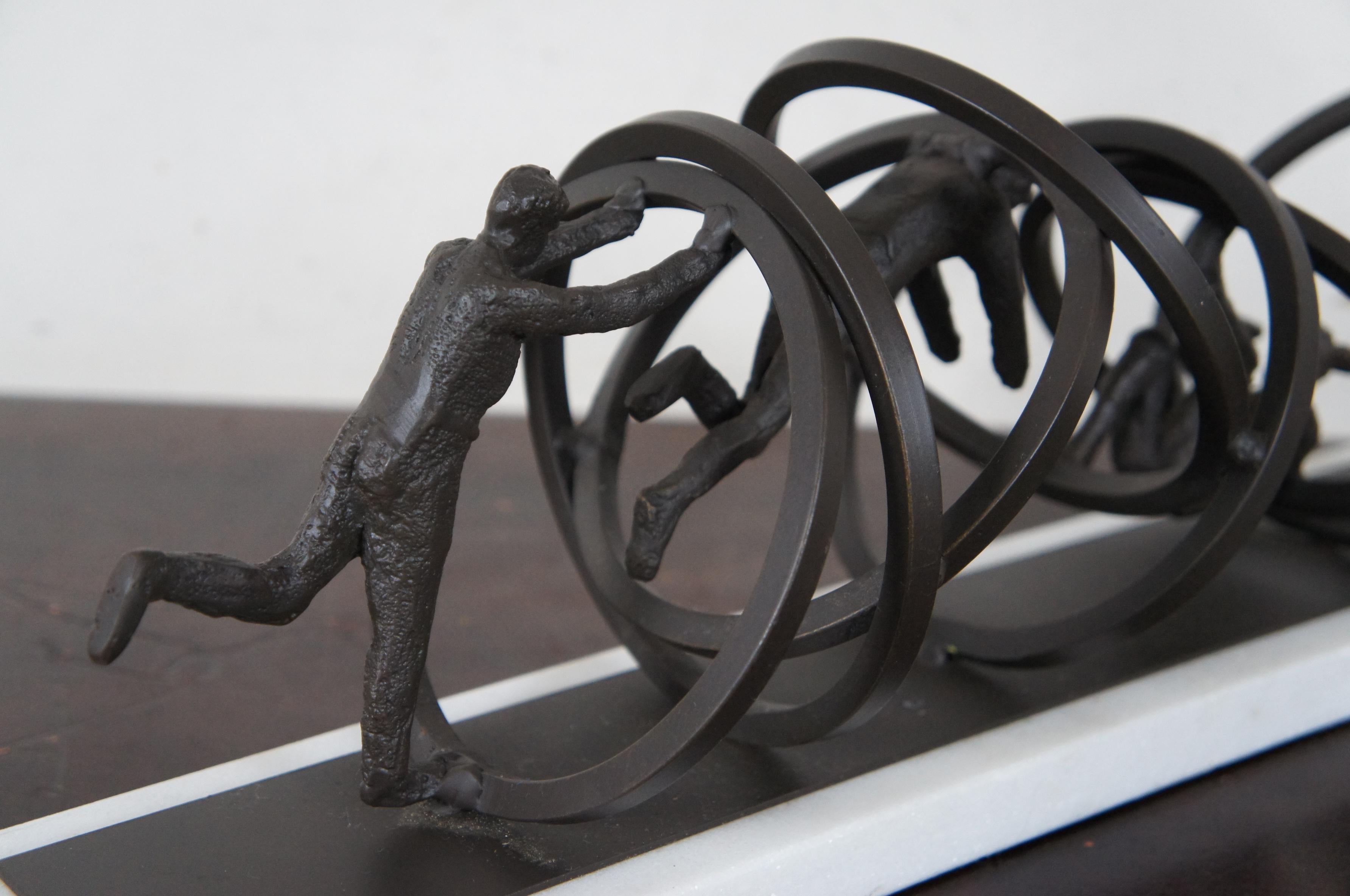 Global Views Iron & Marble Jumping Through Hoops Rings Acrobat Sculpture 4