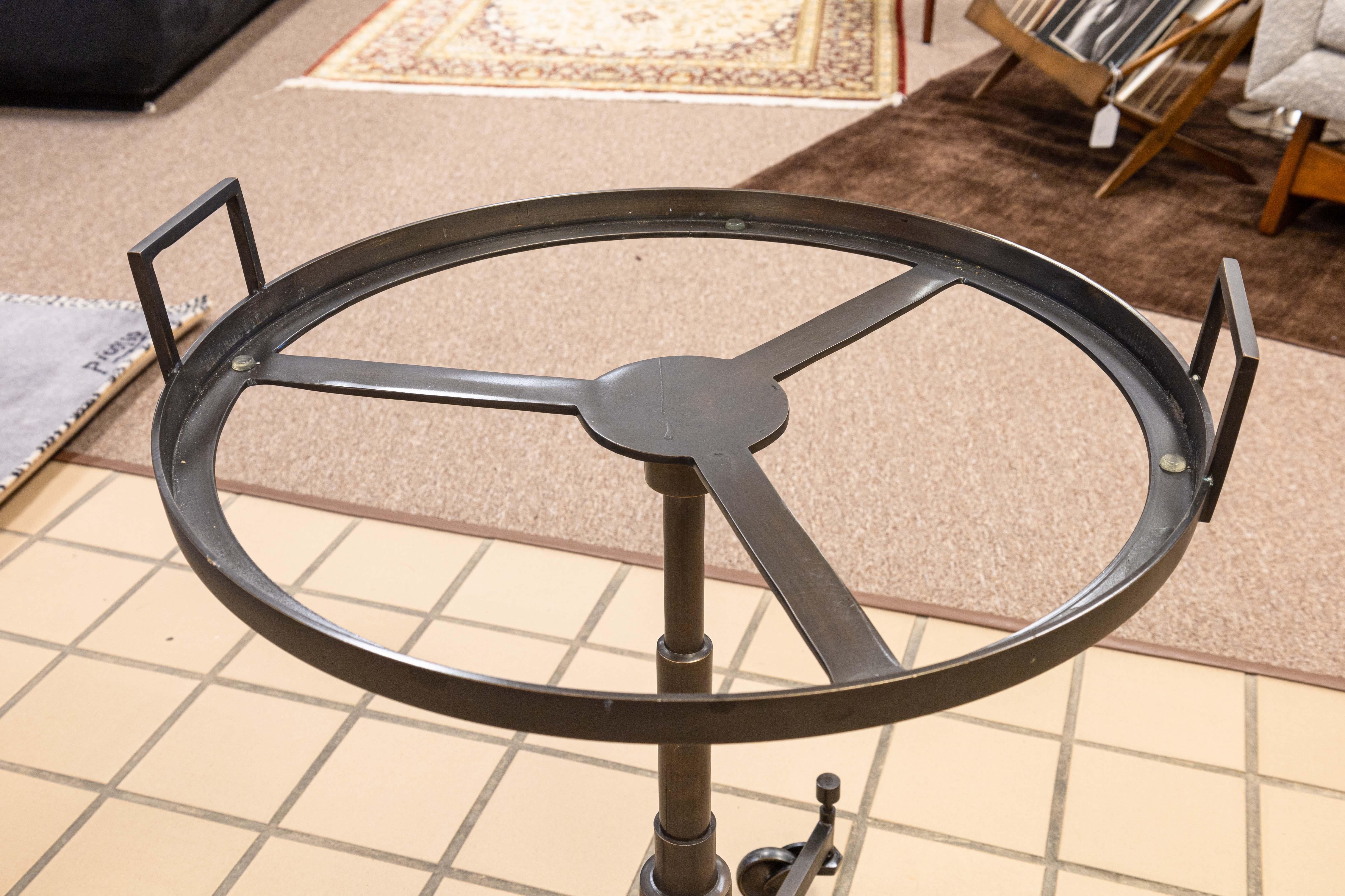Global Views Metal Black Stone Top Accent Side Table with Casters and Handles 4