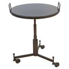 Global Views Metal Black Stone Top Accent Side Table with Casters and Handles