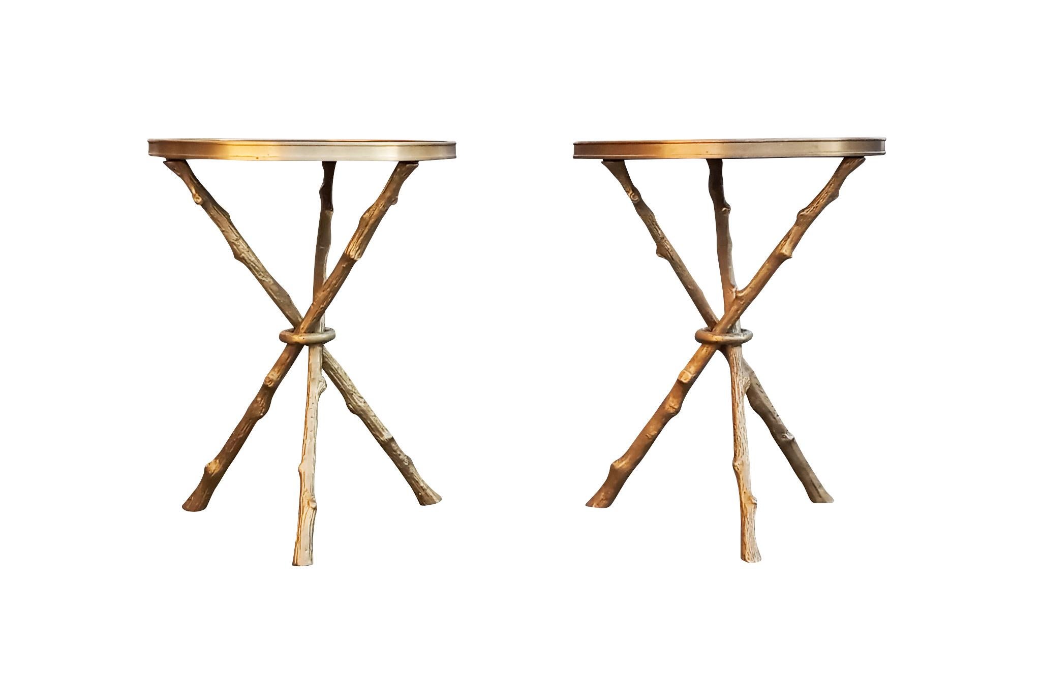 Global Views Pair of Twig or Faux Bois Tables Brass and Black Granite ...