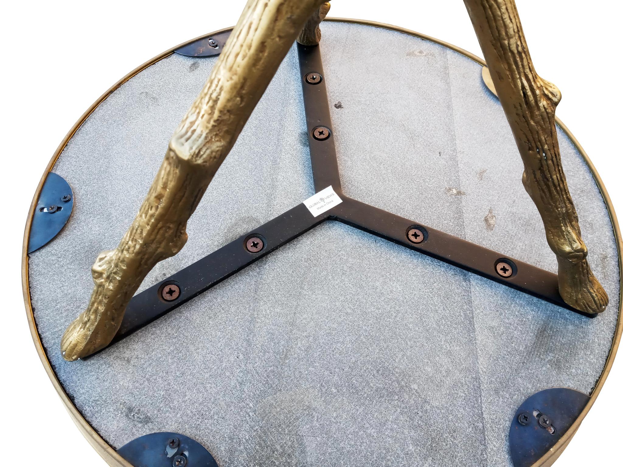 Global Views Pair of Twig or Faux Bois Tables Brass and Black Granite ...