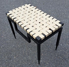 Global Views Wrought Iron and Leather Mesh Bench