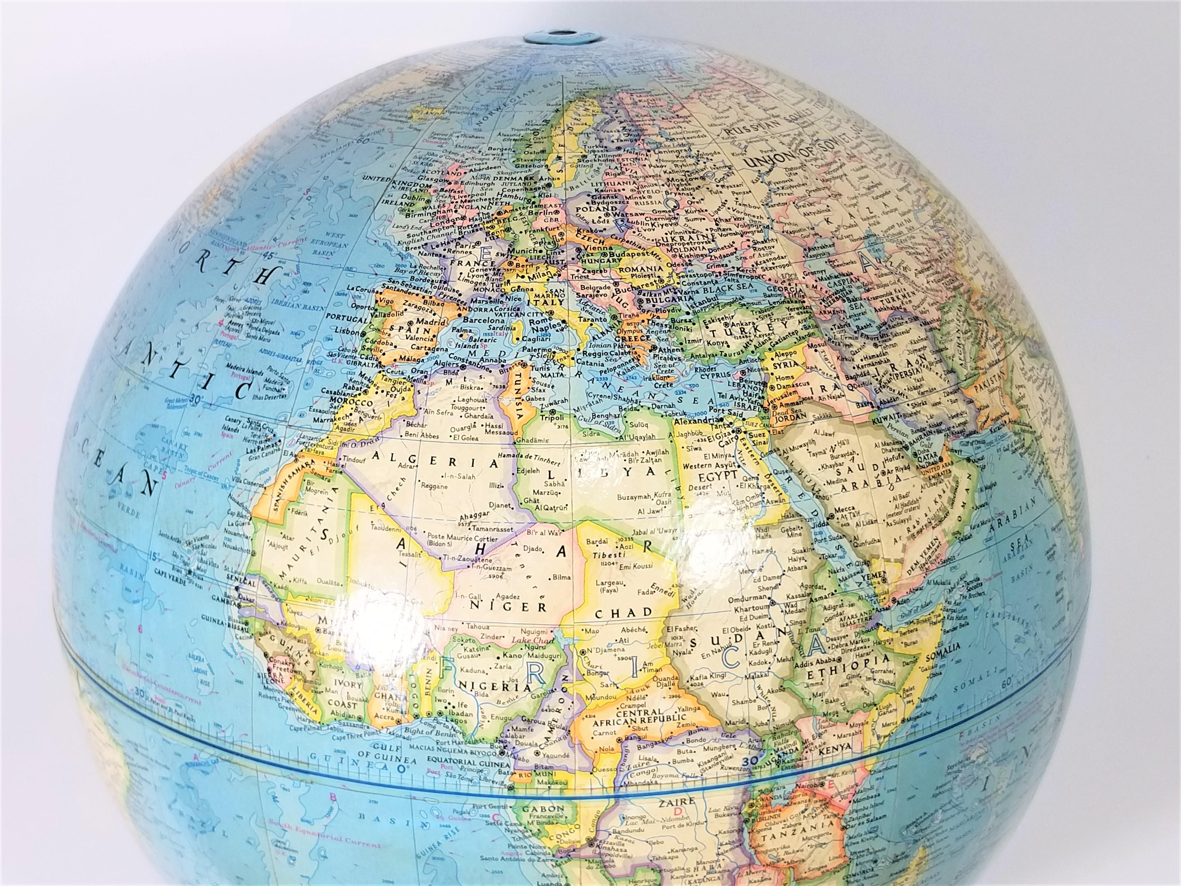 20th Century Globe 1976 National Geographic World Globe