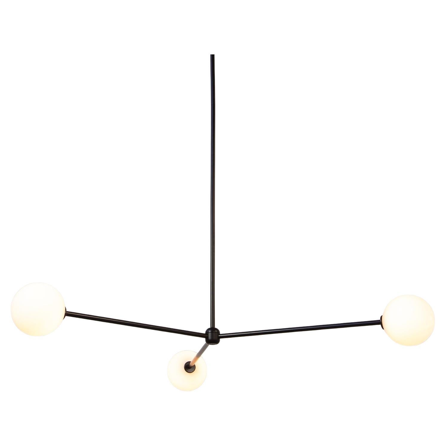 Globe 3 Chandelier, by Research.Lighting, Black, 5in Glass Globe, Made to Order