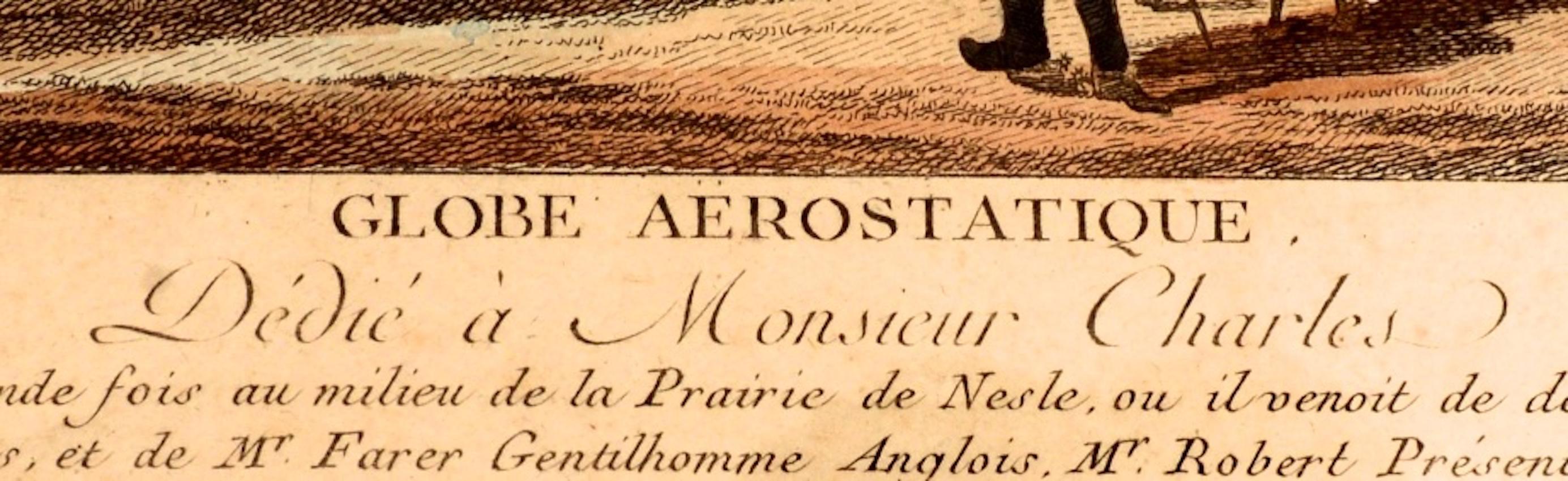 Français « Lobe Aerostatique », une gravure colorée à la main, d'après Claude Louis Desrais en vente