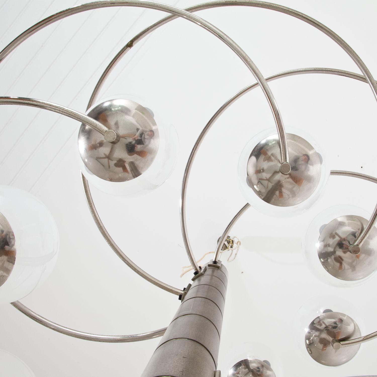 Glass Globe and Chrome Chandelier, Italy, 1960s