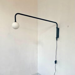Globe Arm Sconce, Black, Glass Globe, by Research.Lighting, Long, Prototype