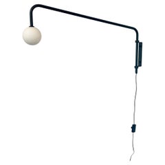 Globe Arm Sconce, Black, Glass Globe, by Research.Lighting, Long, Prototype