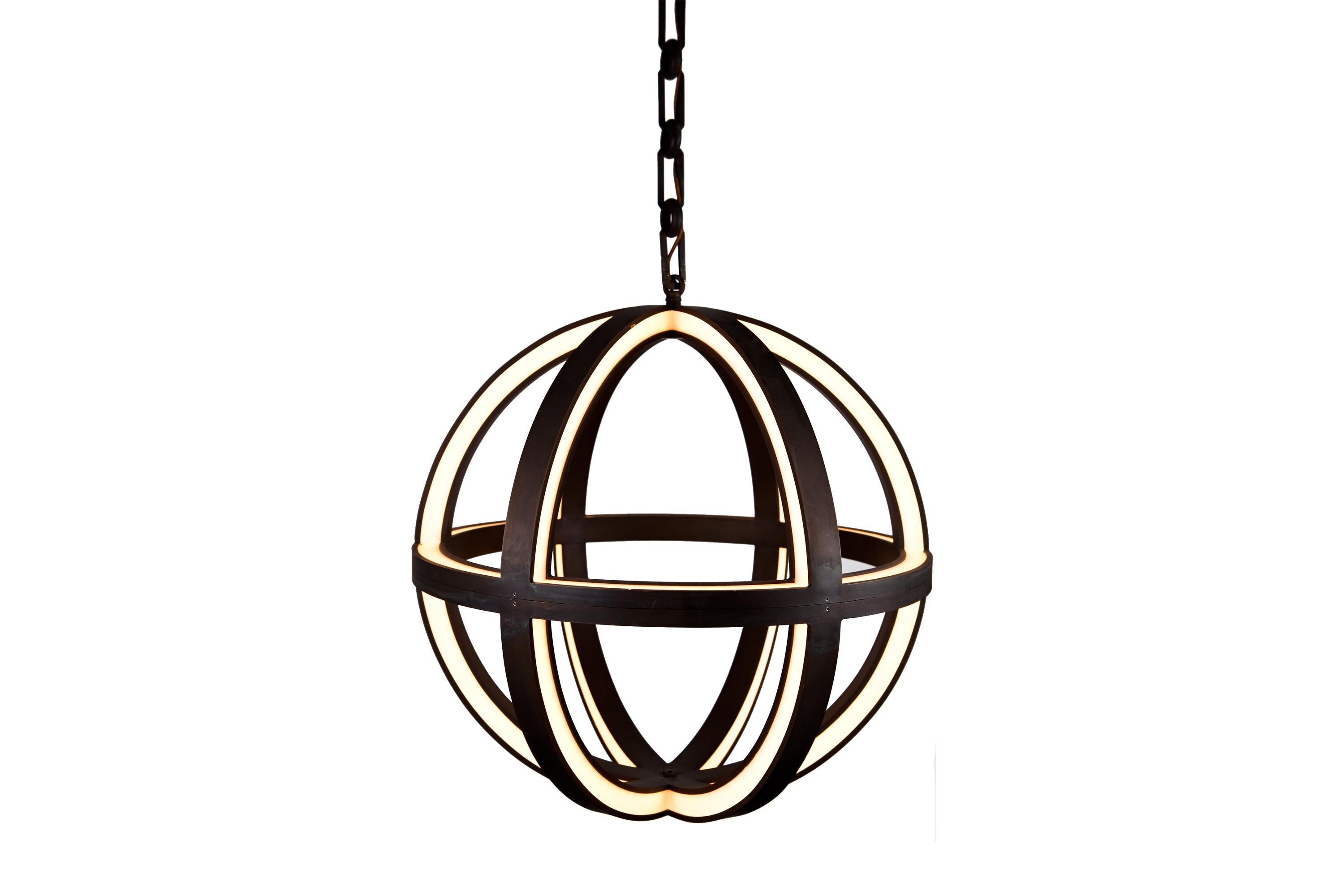 Effet bronze Grande lampe à suspension globe en vente