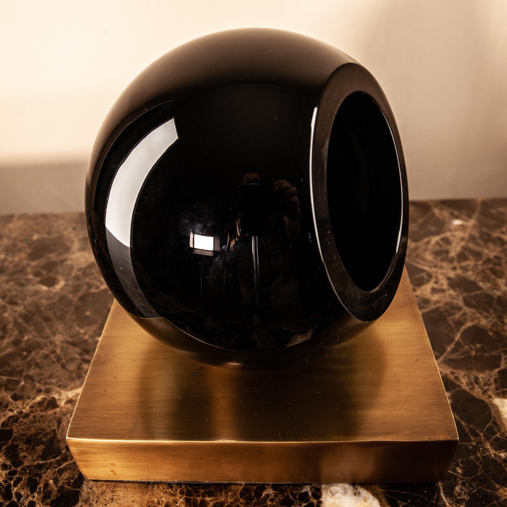 Globe Black Crystal Vase with Brass Stand For Sale 6