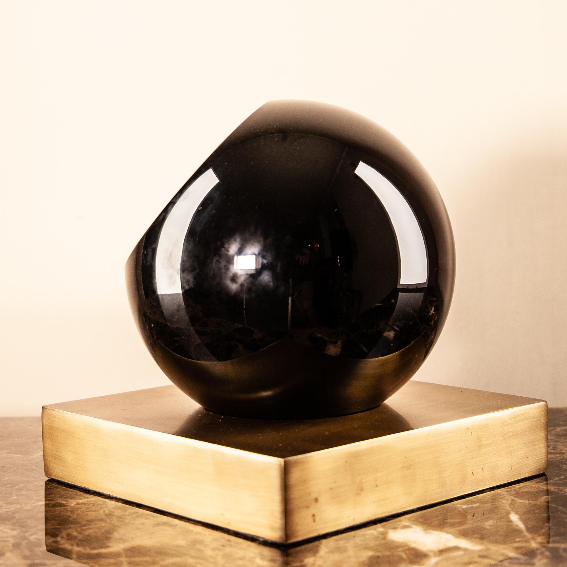 Italian Globe Black Crystal Vase with Brass Stand For Sale