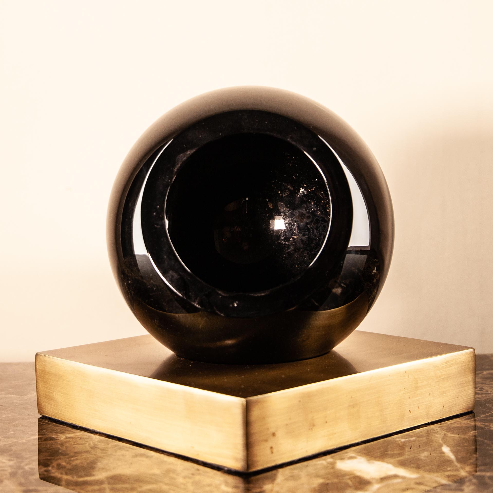 Contemporary Globe Black Crystal Vase with Brass Stand For Sale