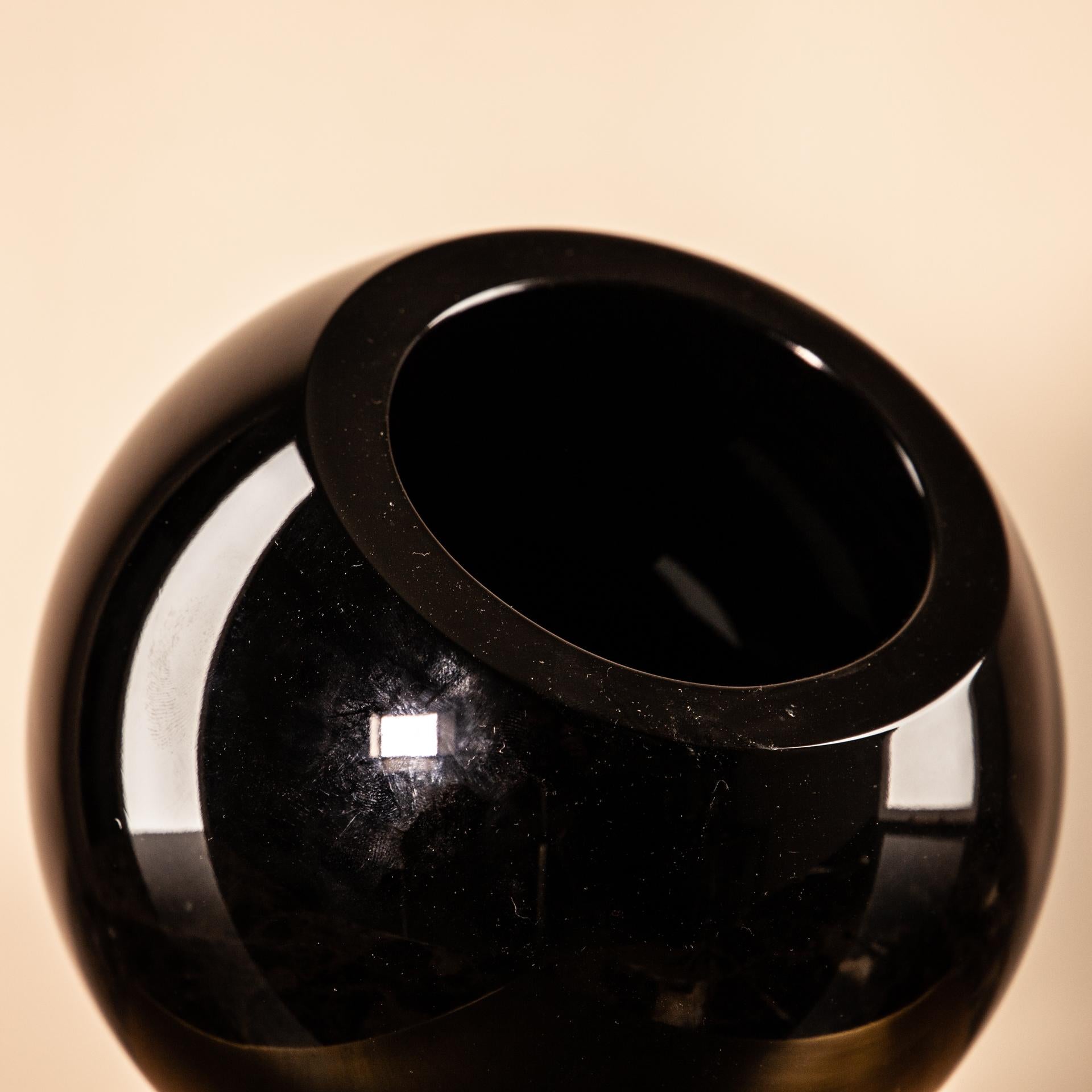 Globe Black Crystal Vase with Brass Stand For Sale 2