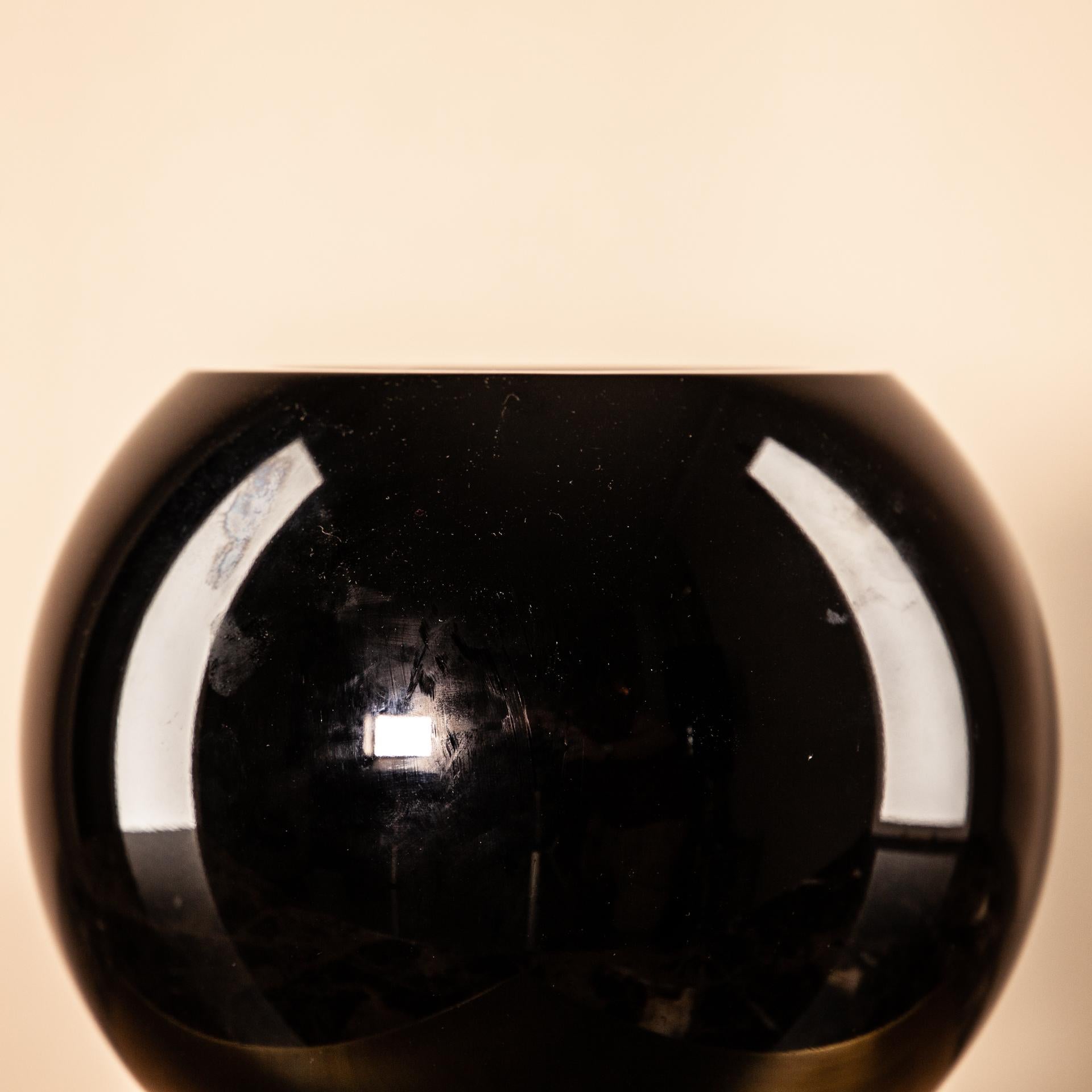 Globe Black Crystal Vase with Brass Stand For Sale 3