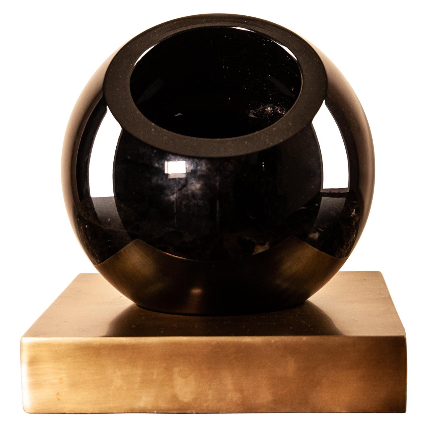 Globe Black Crystal Vase with Brass Stand For Sale