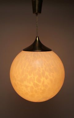 Globe Chandelier in White Mottled Murano Hand Blown Glass, Italy, 1970
