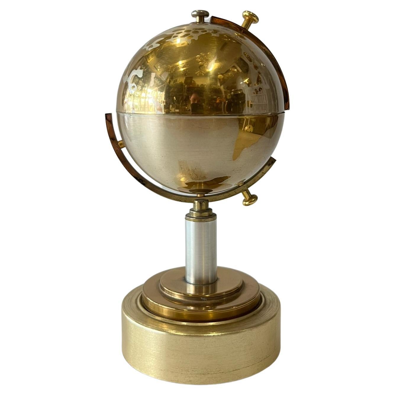 Mid-20th Century Globe Cigarette Dispenser with Music Playing Globe Lighter, Brass, Germany, 1950 For Sale