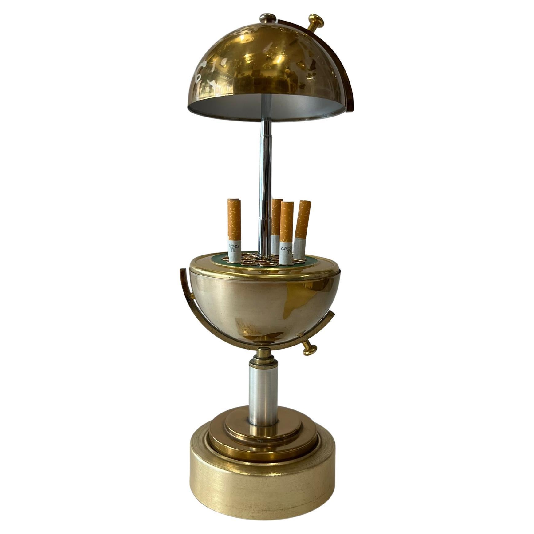 Globe Cigarette Dispenser with Music Playing Globe Lighter, Brass, Germany, 1950 For Sale 1