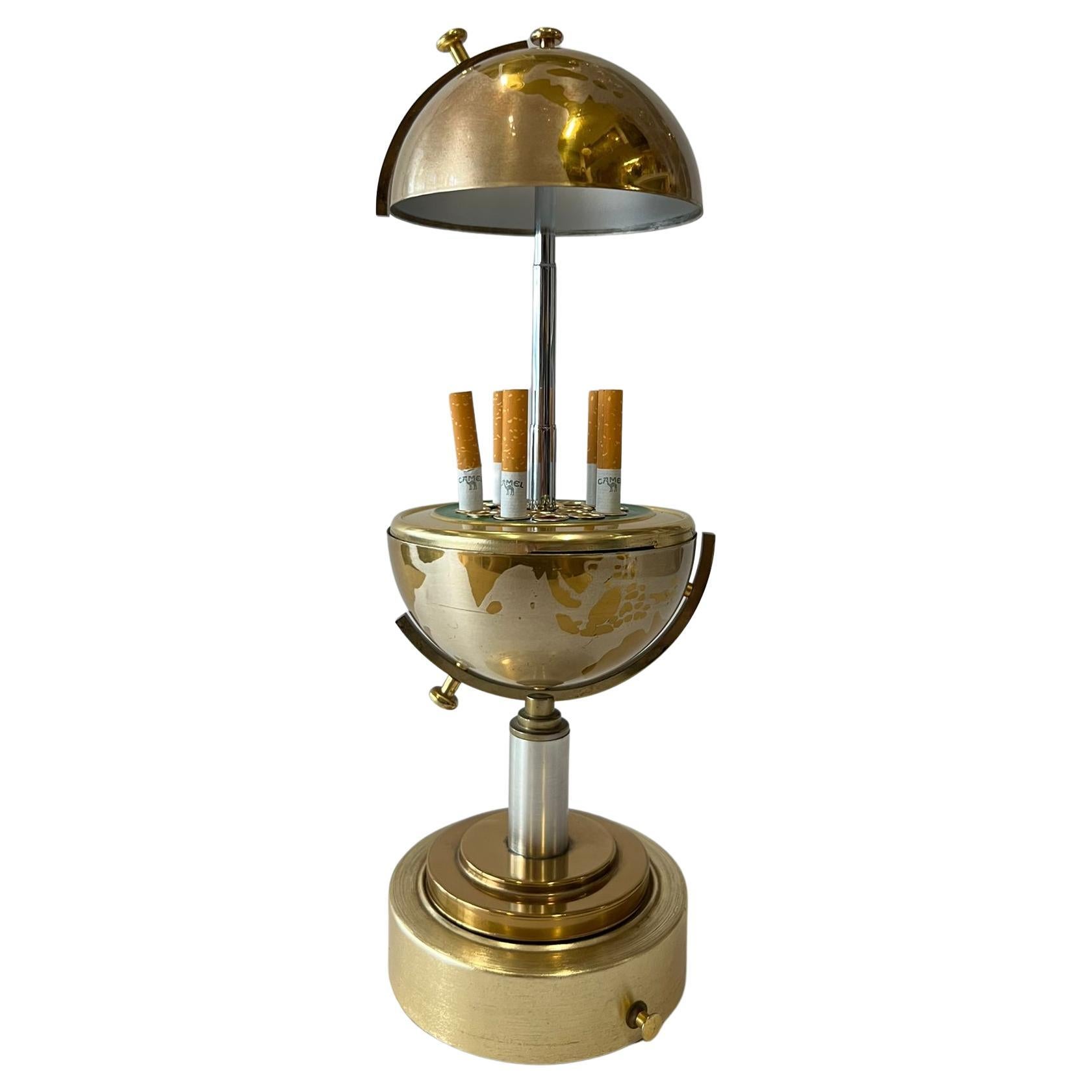 Globe Cigarette Dispenser with Music Playing Globe Lighter, Brass, Germany, 1950 For Sale 2
