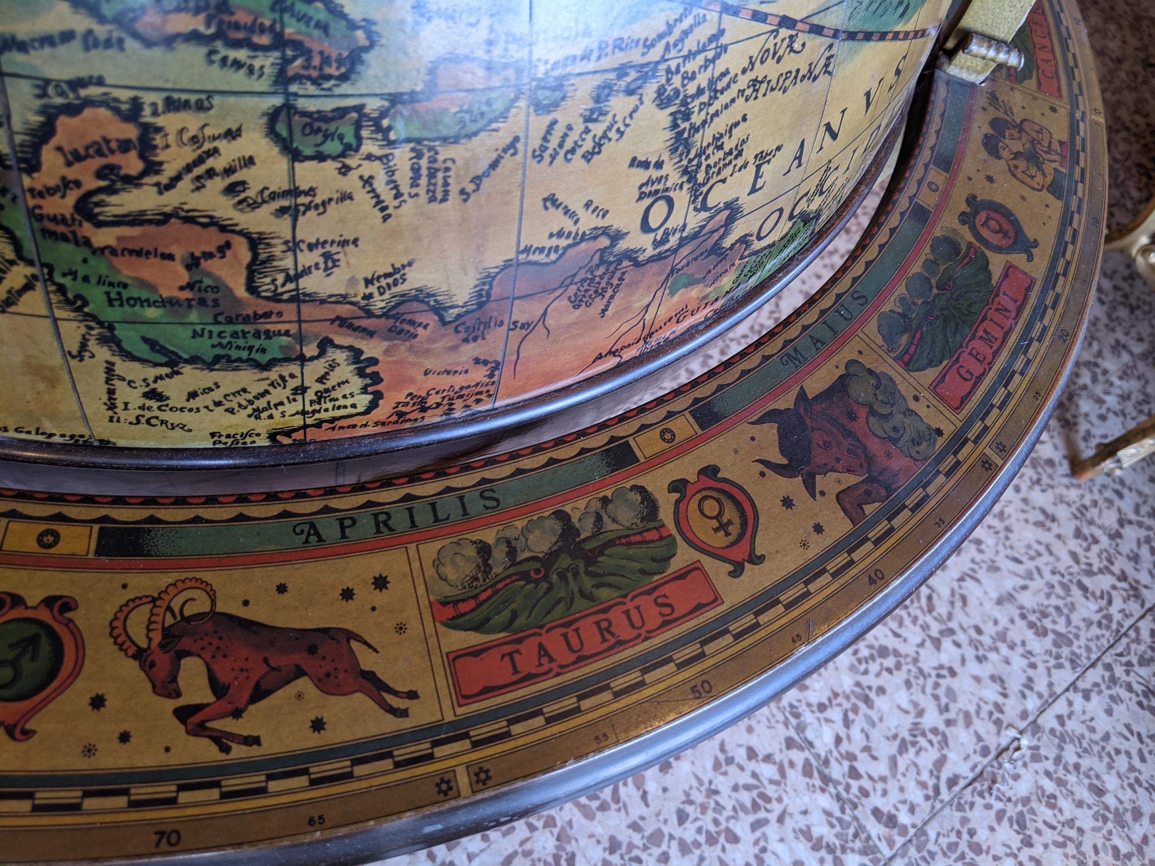 Globe Cocktail Cabinet Dry Bar, with Zodiac Signs, Mid 1900 For Sale 1