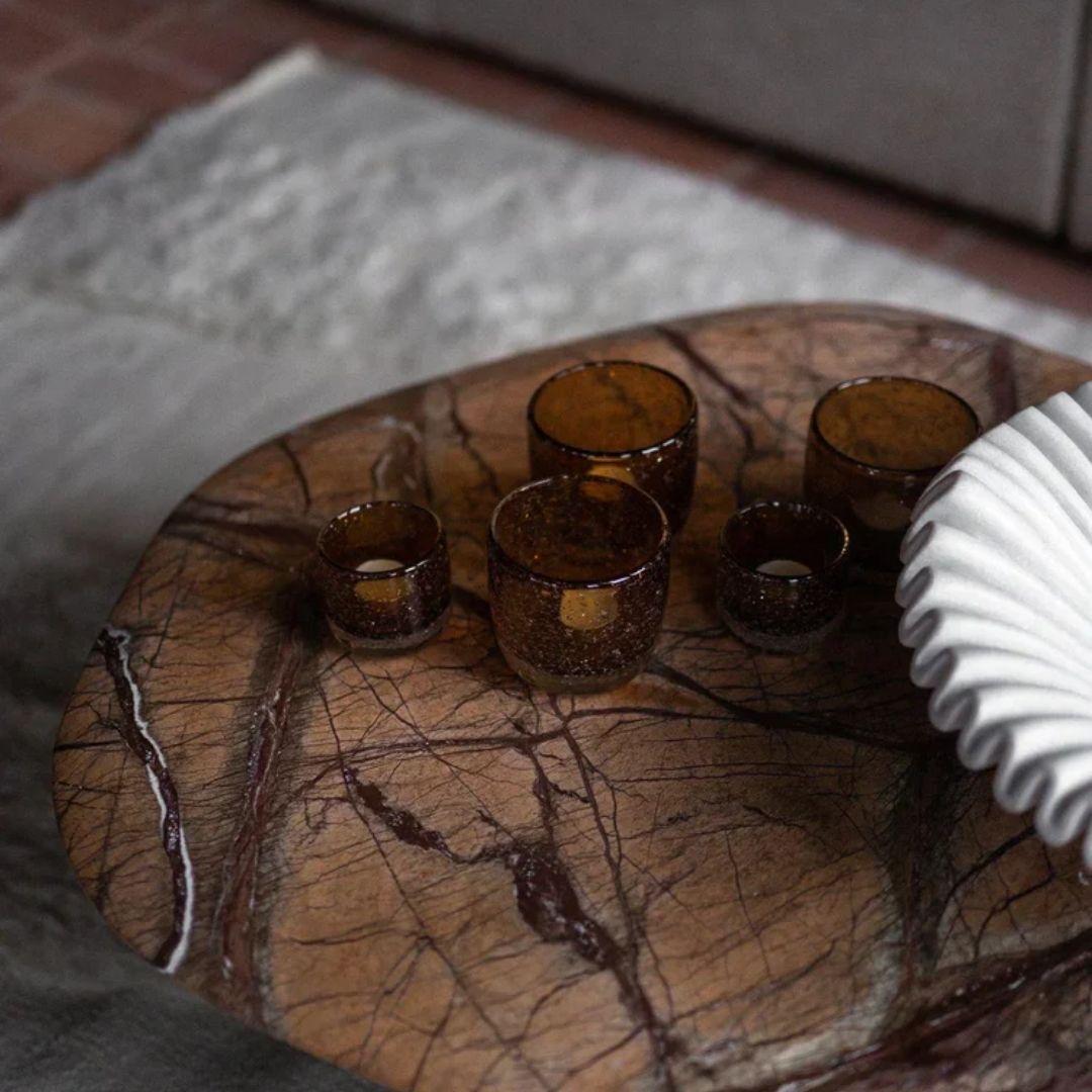 Indian Globe Coffee Table in Rainforest Brown Marble For Sale