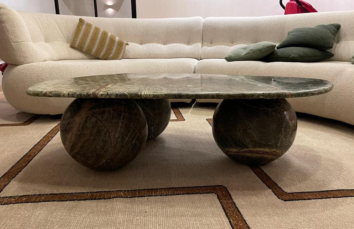 Globe Coffee Table in Rainforest Brown Marble For Sale 2
