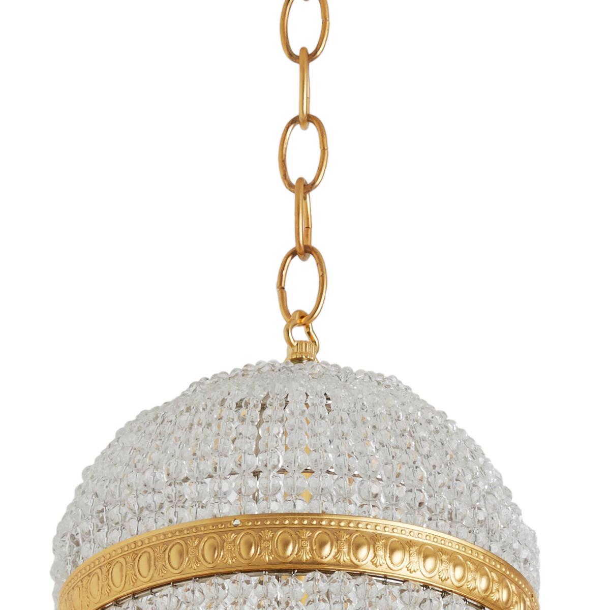 American Globe Crystal Beaded Chain Small Pendant Light with Gold Plate finish For Sale