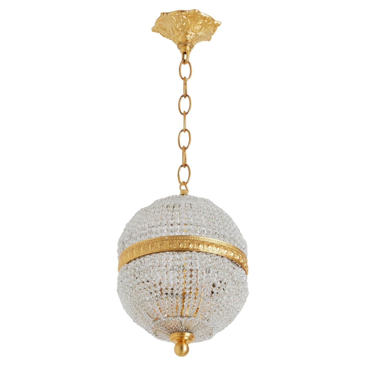 Globe Crystal Hand-Beaded Small Pendant Light with Gold Plate finish, chains