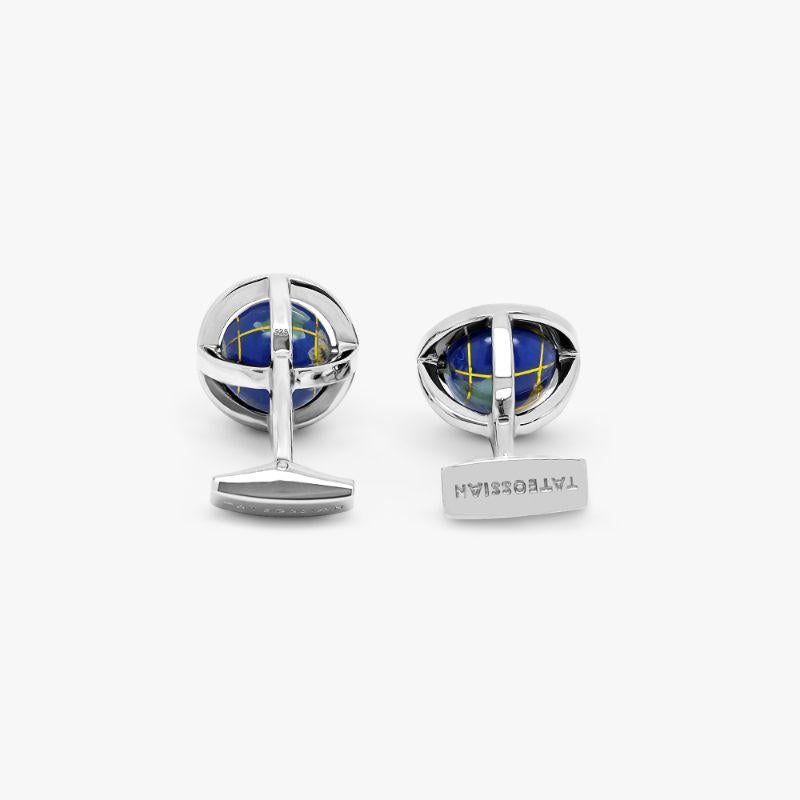 Globe Cufflinks in Lapis and Sterling Silver In New Condition For Sale In Fulham business exchange, London