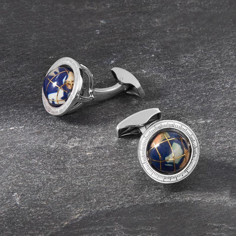 Men's Globe Cufflinks in Lapis and Sterling Silver For Sale