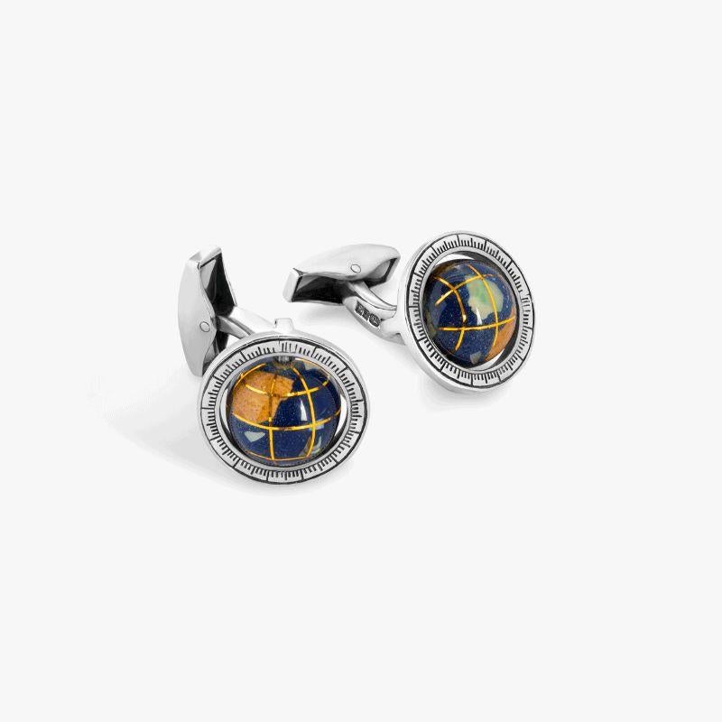 Globe Cufflinks in Lapis and Sterling Silver For Sale 1