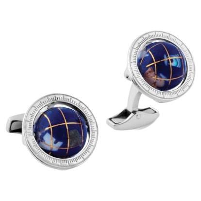 Globe Cufflinks in Lapis and Sterling Silver For Sale