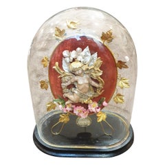 Globe de Marie, dôme en cristal Marriage avec ange de l'amour, années 1880