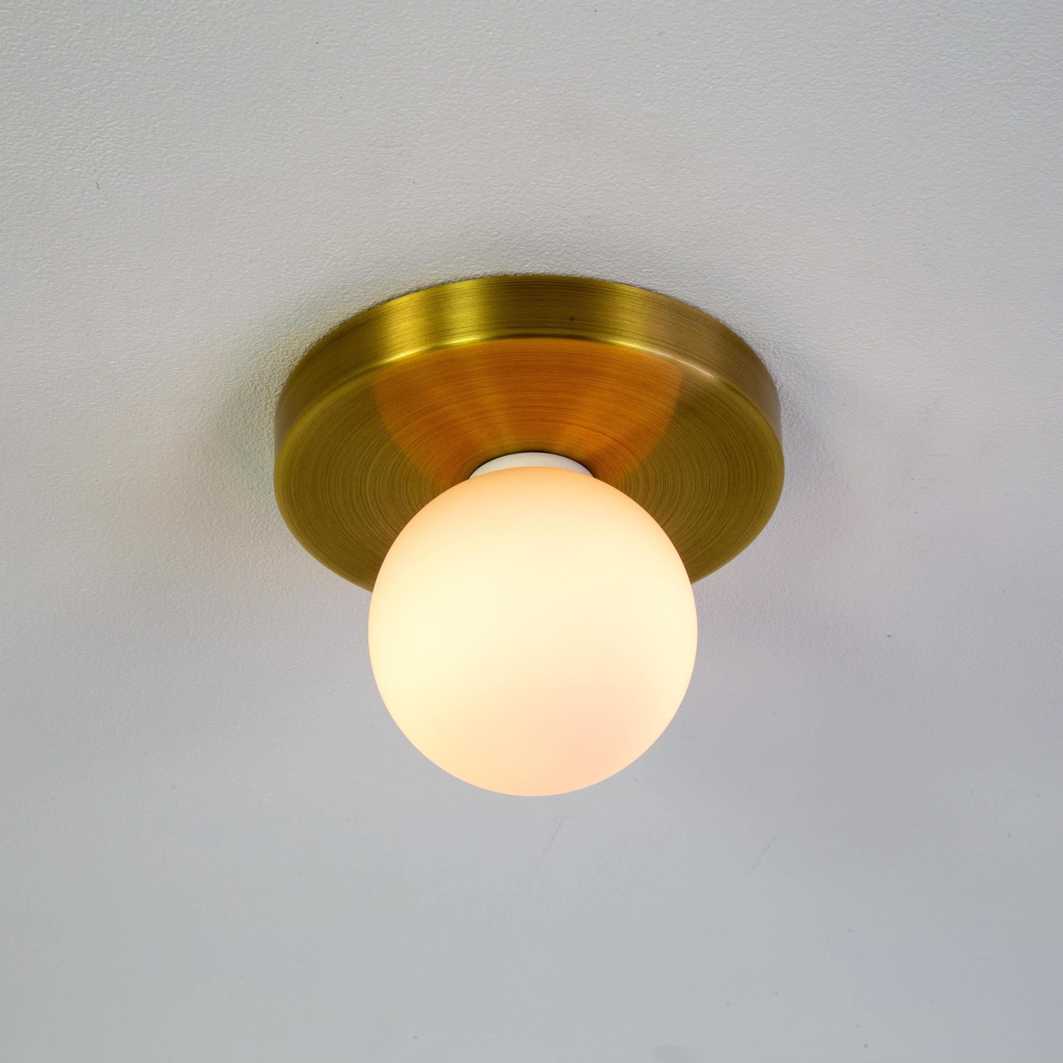 Modern Globe Flush Mount by Research.Lighting, Brushed Brass, In Stock For Sale