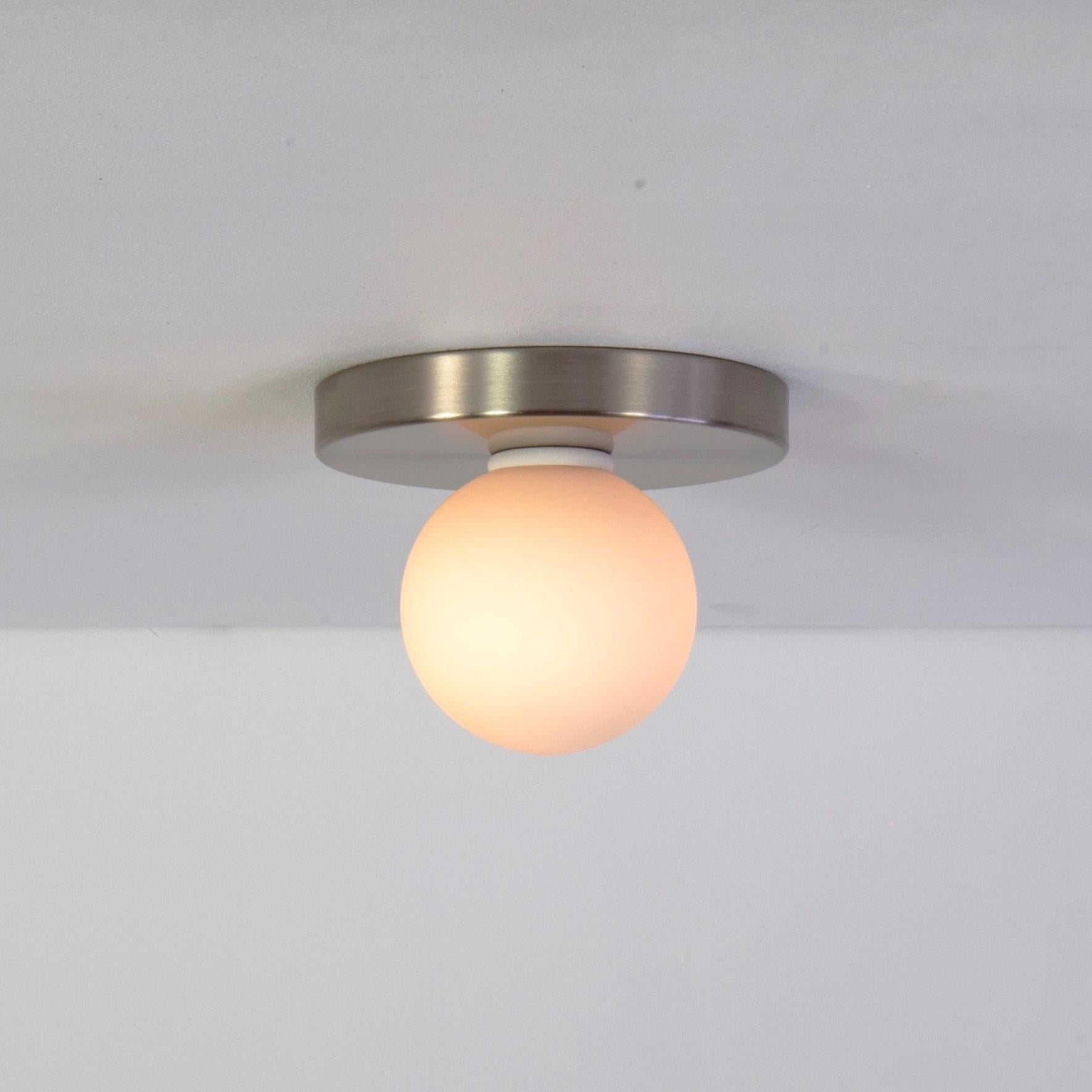 Modern Globe Flush Mount by Research.Lighting, Brushed Nickel, 3in Glass, In Stock For Sale