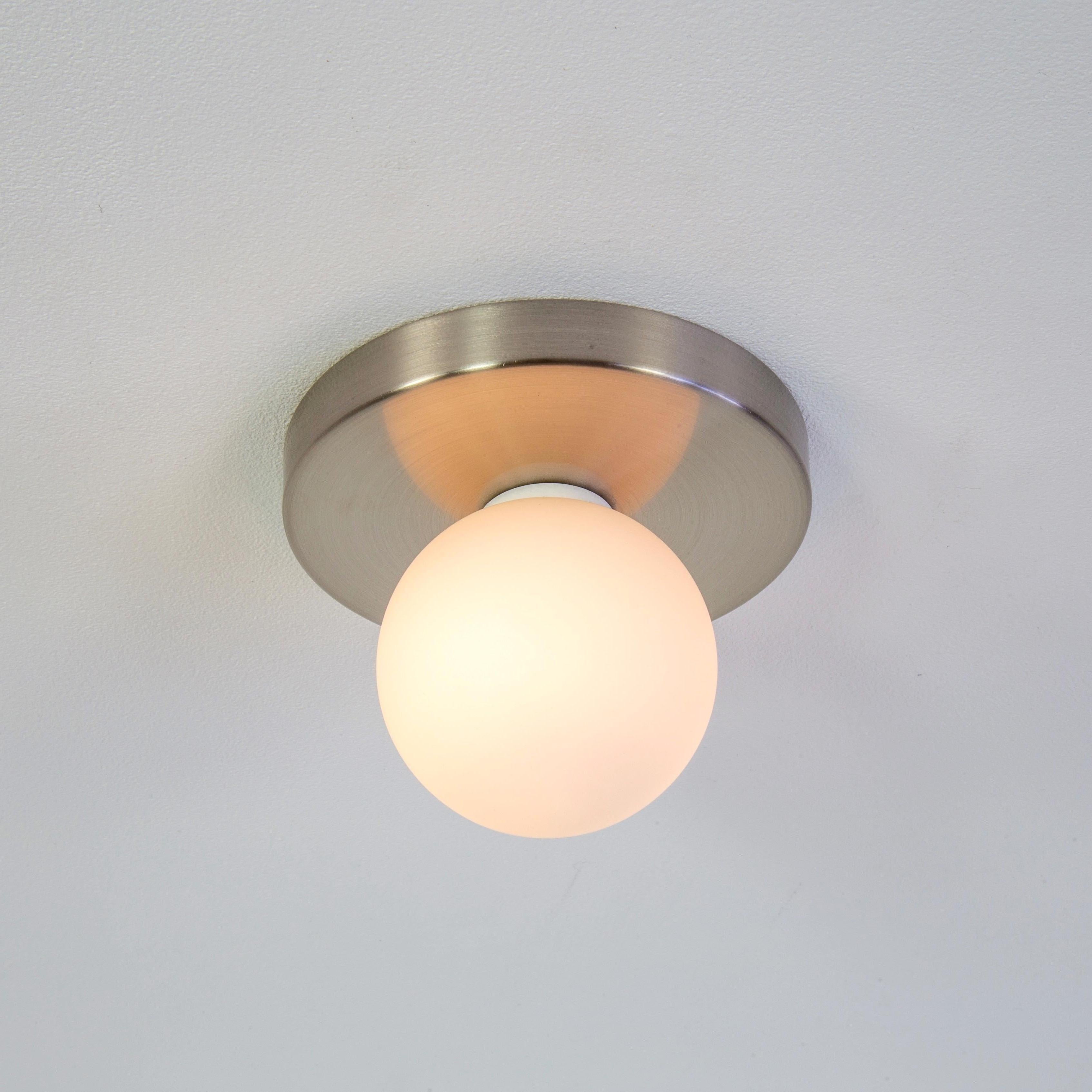 American Globe Flush Mount by Research.Lighting, Brushed Nickel, 3in Glass, In Stock For Sale