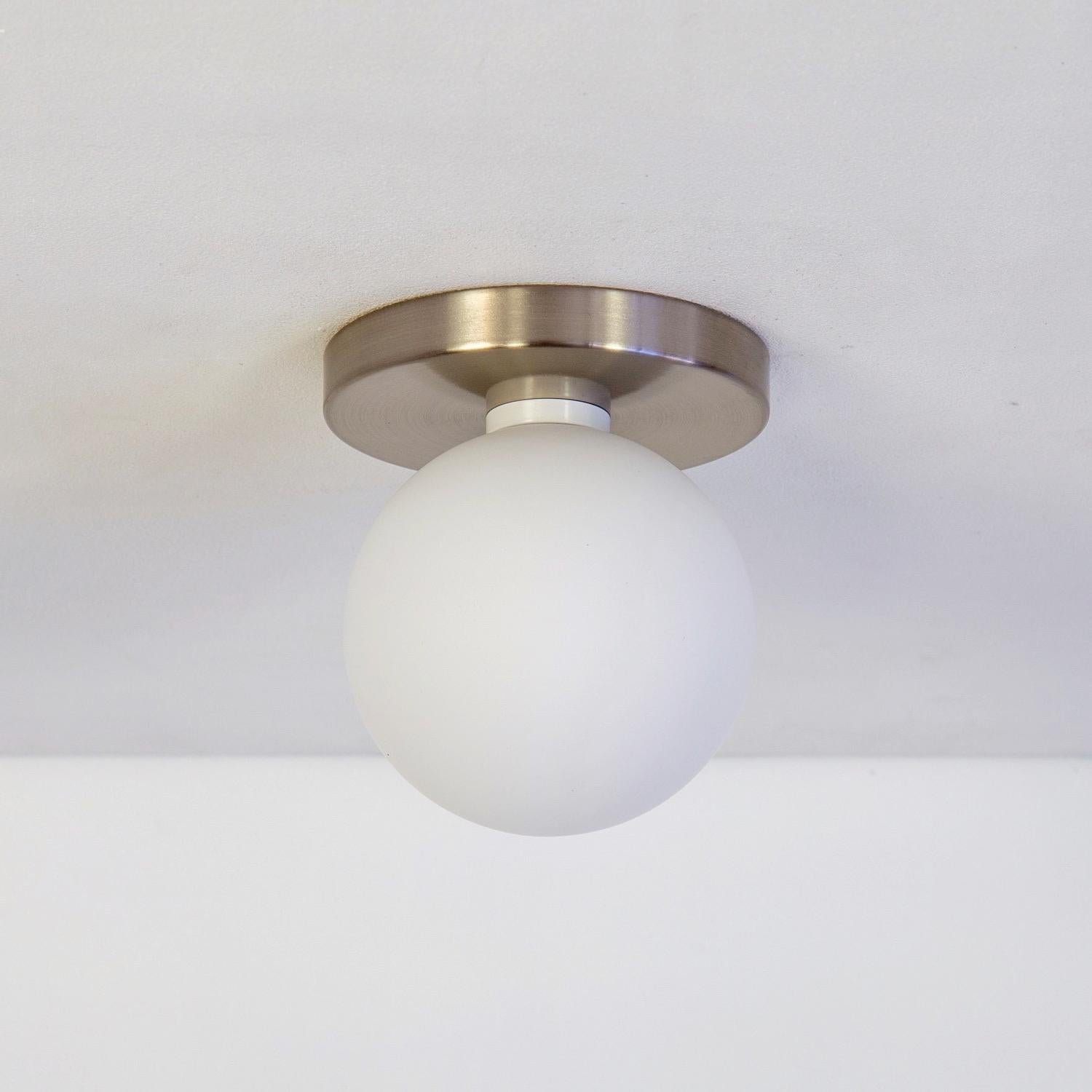 Globe Flush Mount by Research.Lighting, Brushed Nickel, 5in Glass, In Stock Estadounidense en venta