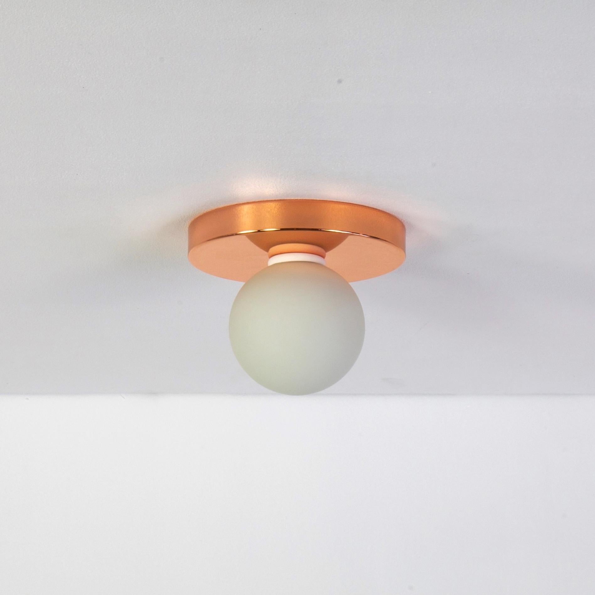 This listing is for 1x Globe Flush Mount in copper designed and manufactured by Research.Lighting.

Materials: Brass, Steel & Glass
Finish: Copper
Electronics: 1x G9 Socket, 1x 4.5 Watt LED Bulb (included), 450 Lumens
ADA Compliant. UL Listed. Made