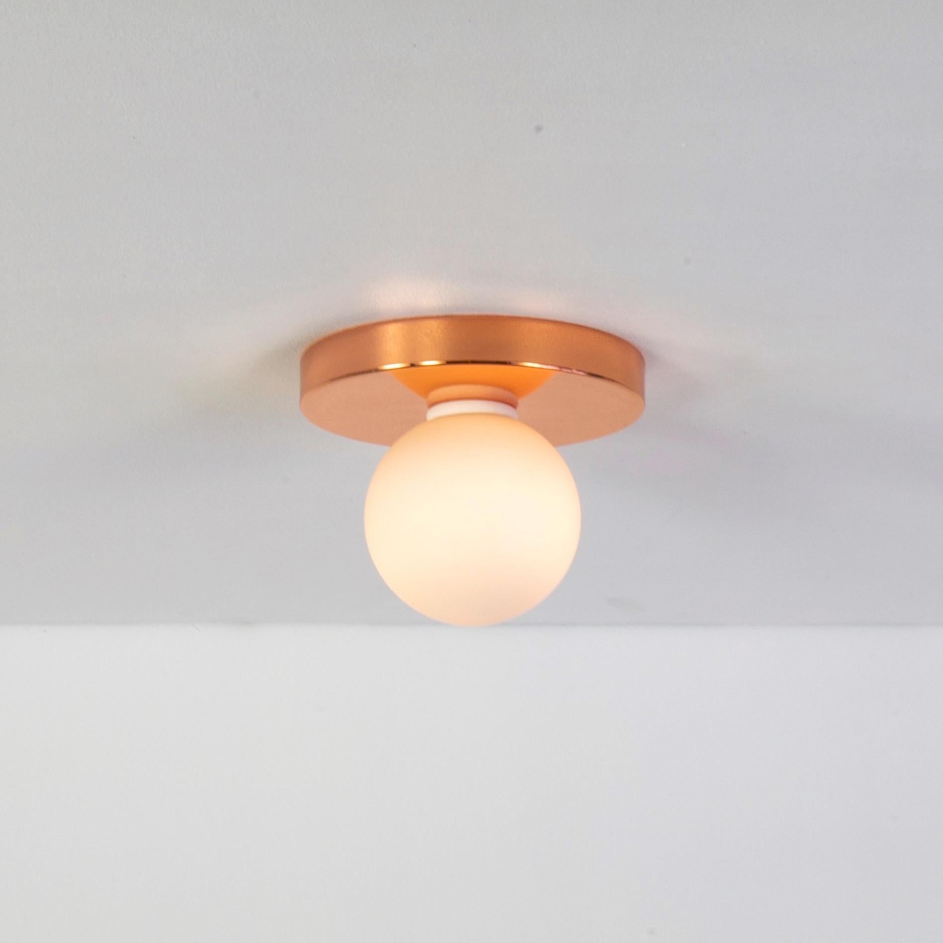 Modern Globe Flush Mount by Research.Lighting, Copper, 3in Glass Globe, In Stock For Sale