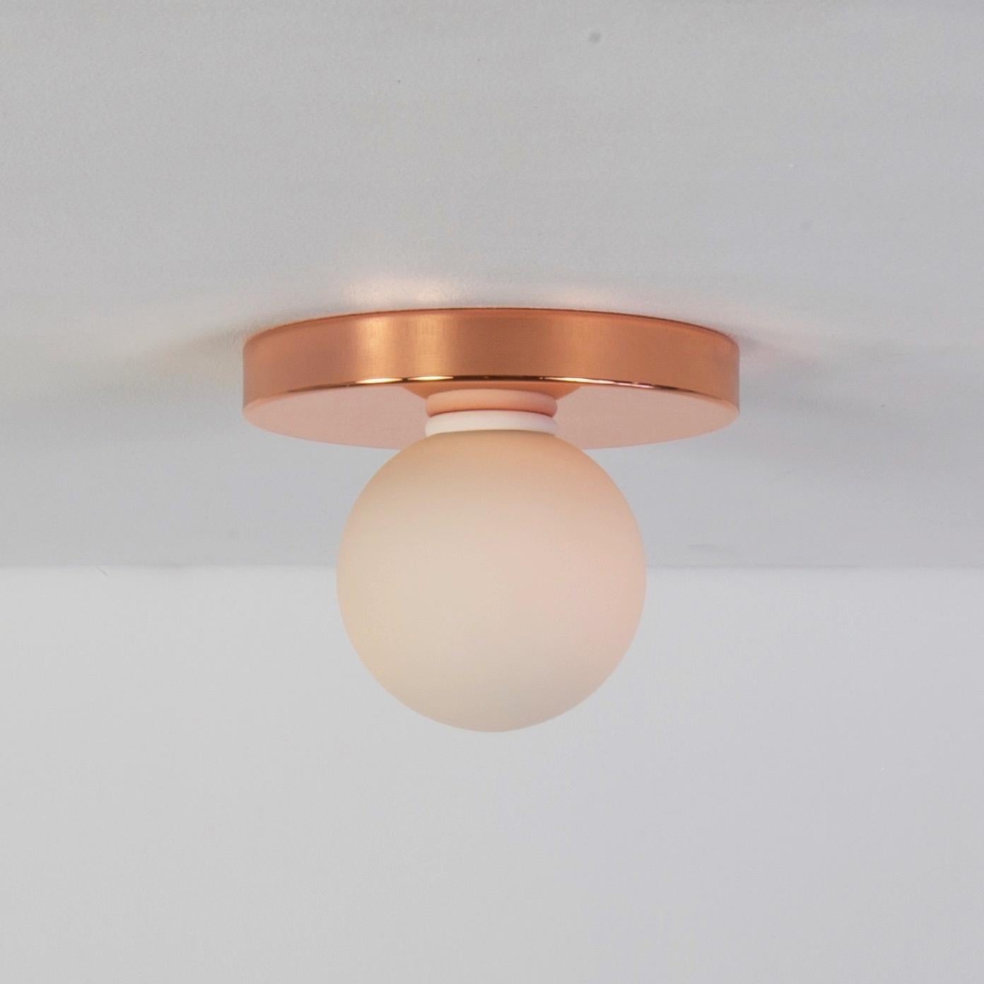 American Globe Flush Mount by Research.Lighting, Copper, 3in Glass Globe, In Stock For Sale