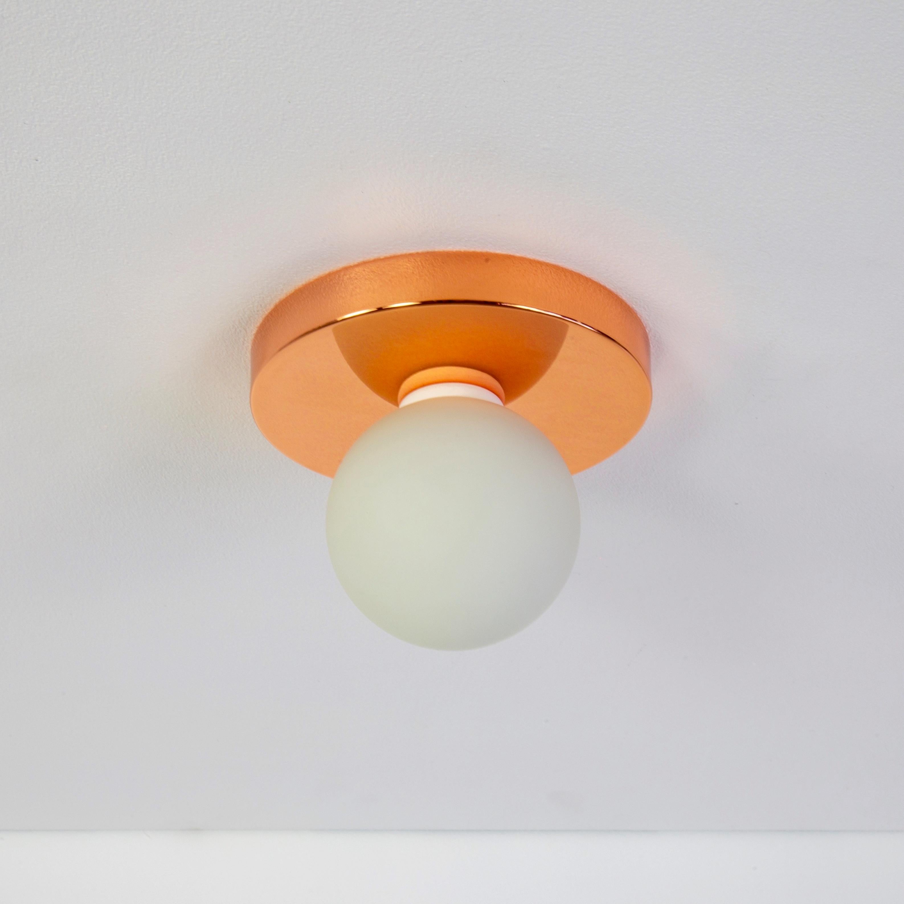 Globe Flush Mount by Research.Lighting, Copper, 3in Glass Globe, In Stock In New Condition For Sale In Brooklyn, NY