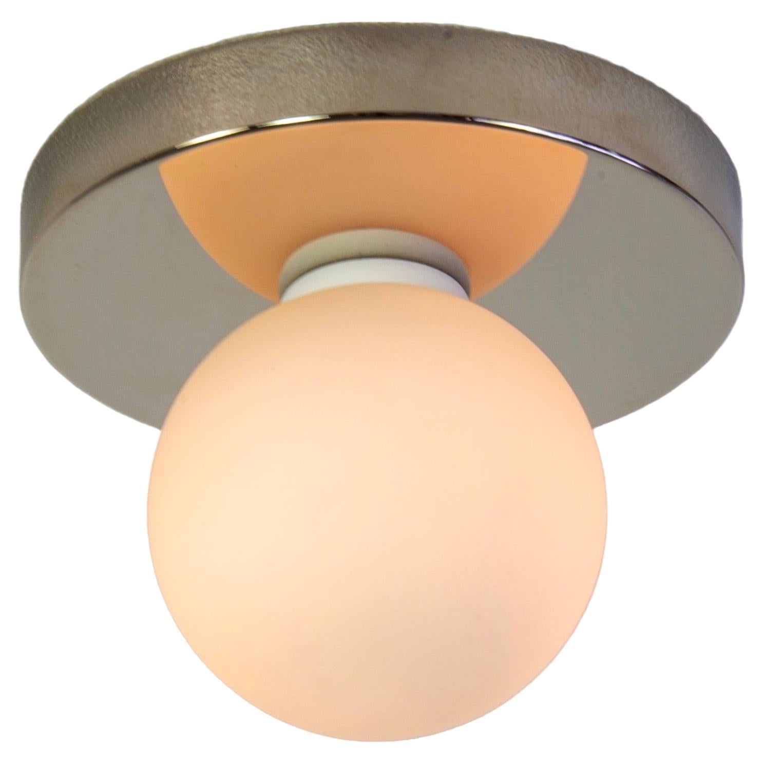 Globe Flush Mount by Research.Lighting, Polished Nickel, In Stock For Sale
